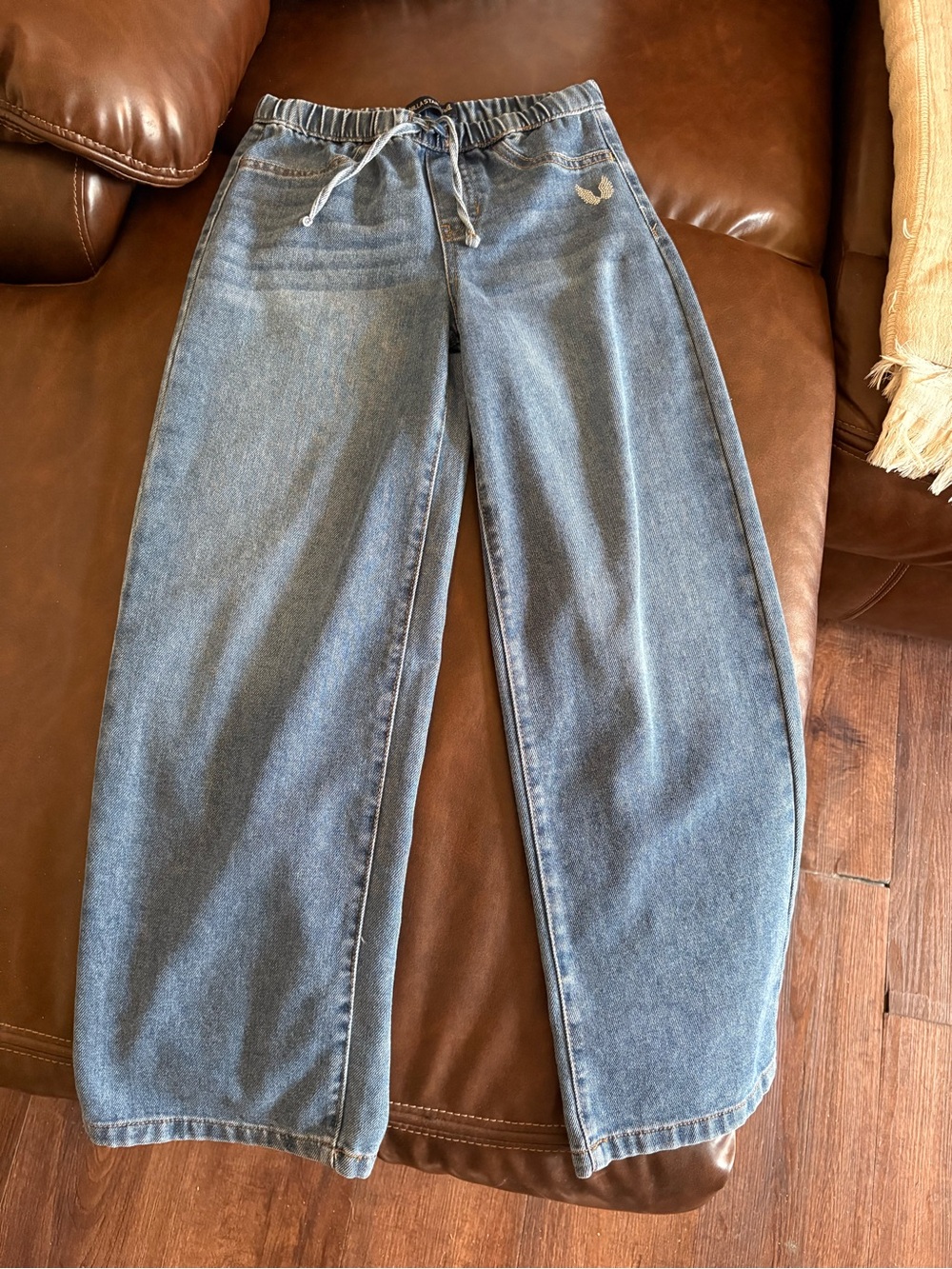 Vanilla Star Light Blue Wide-Leg Drawstring Jeans